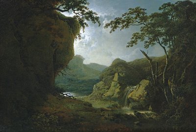 Dovedale bij maanlicht door Joseph Wright of Derby